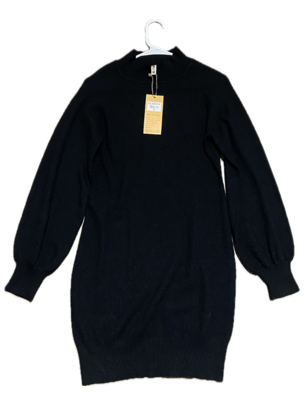NWT Grecerelle Black Mock Neck Balloon Sleeve Sweater Dress (M) Goth Chic Cozy